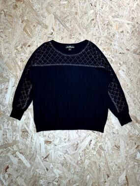 80 Park Womens Knit Sweater XL Black Rhinestone Studded Embellished Pullover